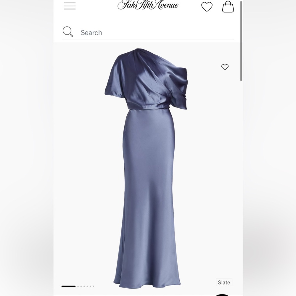 Amsale Slouch Dress - Draped Satin One-Shoulder Gown in Slate